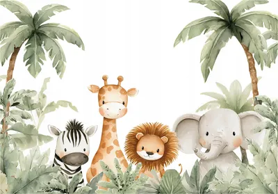 Produktbild von Fototapete Tiere Dschungel Palmen - 350x250 cm - Vliestapete Kinderzimmer - Fototapete Grün - 15927VX7