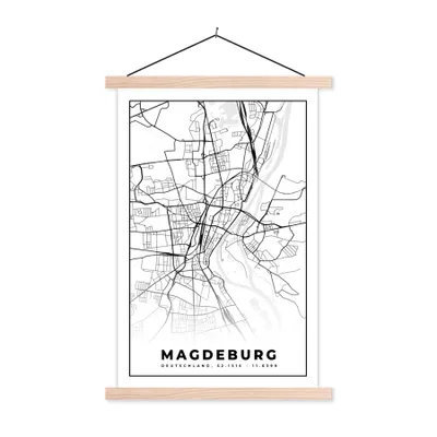 Produktbild von MuchoWow® Textilposter Karte - Stadtplan - Magdeburg - Karte 120x180 cm mit holzfarbenen Rahmen - Textil-Plakat