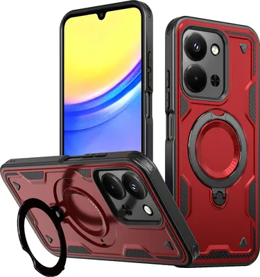 Produktbild von Dual Layer Hülle für Xiaomi Redmi 15C 5G/4G mit Ring Ständer Magnetisch Stoßfest Handyhülle Rot