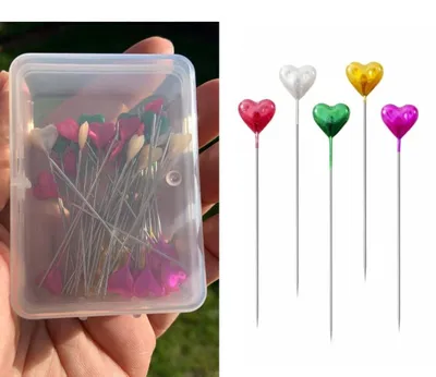 Nähstecknadeln 50 Stück, bunte Glaskopfstecknadeln, Herzform