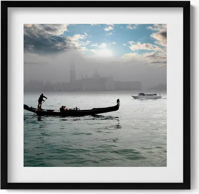 Produktbild von Venezianische Gondeln– Wandbild mit Rahmen – Gerahmtes Bild  – Wanddekoration – 50x50 cm –  Schwarz Rahmen