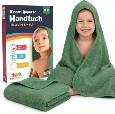 Produktbild von HomeKidsworld Kapuzenhandtuch für Kind & Baby 100x100 cm Grün