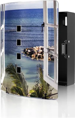 Produktbild von banjado Design Schlüsselkasten aus Edelstahl für 10 Schlüssel, Schlüsselschrank 24 x 21,5 x 7cm groß mit Magnetverschluss, Fensterpanorama [BWSK 10122]