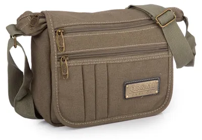 Obrázek produktu pro Pánská khaki plátěná městská vintage taška přes rameno s klopou ORMI