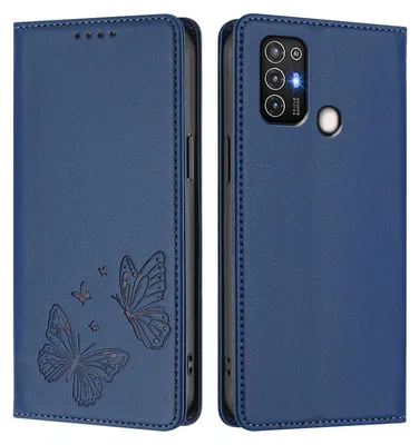 Image de Étui en cuir pour ZTE Blade A52, motif papillon, étui portefeuille à rabat avec support, bleu foncé