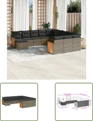 Produktbild von The Living Store 12-tlg. Garten-Sofagarnitur mit Kissen Grau Poly Rattan