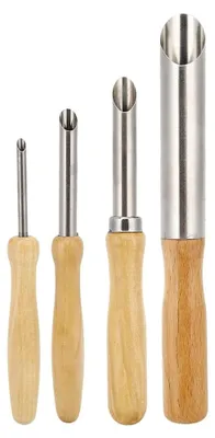 Produktbild von 4-teiliges Keramikwerkzeugset mit Holzgriff für Töpferei und Tonbearbeitung – Schnitzwerkzeuge mit runden Löchern