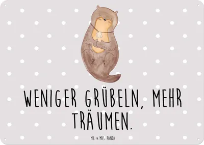 Produktbild von Mr. & Mrs. Panda Blechschild Otter Muschel DIN A3 - Grau Pastell - Geschenk, Büro, Seeotter, Deko, tafel, wandtafel, Positiv, Schild, Optimistisch, Blechtafel, Träumen