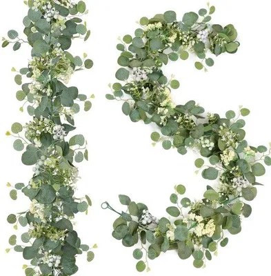 Produktbild von Künstliche Eukalyptus-Girlande 2er-Pack grün mit Beeren für Hochzeit Dekoration