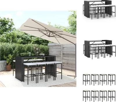 Produktbild von vidaXL 9-tlg. Gartenbar-Set mit Kissen Schwarz Poly Rattan -  Gartenmöbel-Sets