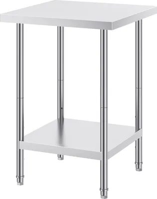 Immagine prodotto di SucceBuy tavolo di preparazione in acciaio inox, 61 x 61 x 86 cm, portata 318 kg, robusto tavolo da lavoro in metallo con 3 livelli di altezza regolabili, postazione di lavoro commerciale per cucina, garage, ristorante