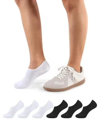 Productafbeelding van Damessokken voor sneakers, 6-pack, katoen, met padding, antislip, onzichtbaar, maat 39-42, zwart/wit