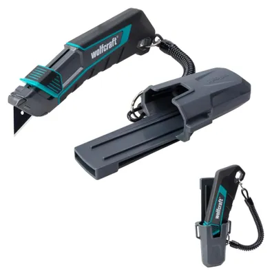 Produktbild von wolfcraft Trapezklingen-Messer PRO SAFETY mit Köcher - ideal zum griffbereiten M