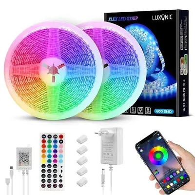 Zdjęcie produktu dla Taśma LED rgb 10M wodoodporna 600 5050 bluetooth pilot app