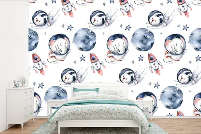 Produktbild von MuchoWow® Fototapete für Wohnzimmer oder Schlafzimmer Wandtapete Vinyl Motivtapete Elefant - Kaninchen - Rakete - Jungen - Mädchen - Kinder - Kind - 330x220 cm - Fototapeten