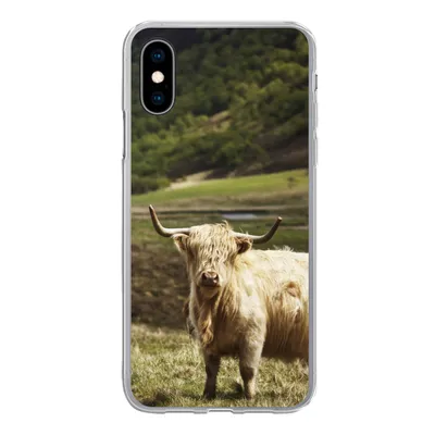 Produktbild von MuchoWow® Handyhülle Schutzhülle Hülle für iPhone X Schottische Highlander - Pfad - Wald Silikon Softcase Handy Hülle - Handyhülle