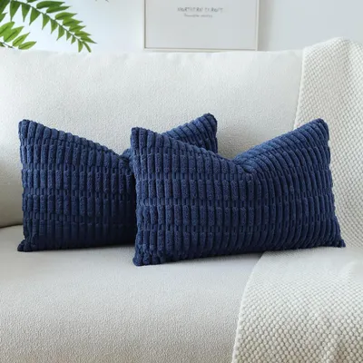 Productafbeelding van Kussensloop, corduroy, donkerblauw, 30x50 cm, set van 2
