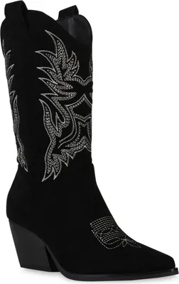 Produktbild von VAN HILL Damen Cowboystiefel Stiefel Stickereien Schuhe 840142, Farbe: Schwarz Velours, Größe: 39