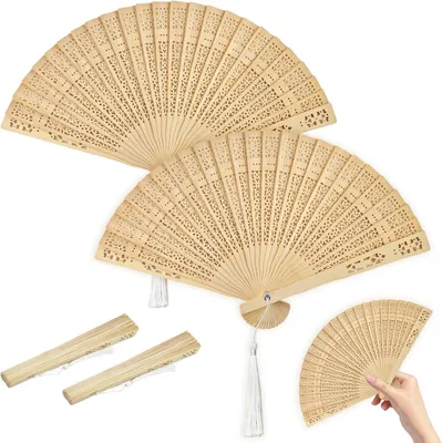 Produktbild von Bamboe Handfächer 2 Stück, Holz Fächer, für Party