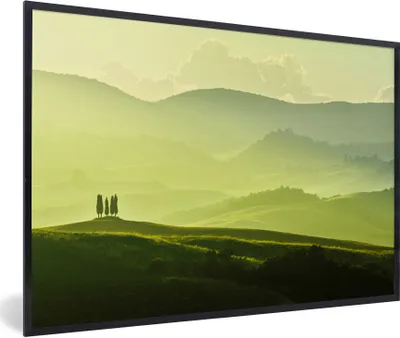 Produktbild von MuchoWow® Gerahmtes Poster Toskana - Hügel - Grün 90x60 cm - Poster mit Schwarzem Bilderrahmen Wandposter Rahmen Foto Bilder - Fotorahmen - Foto-Plakat