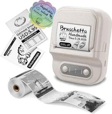 Immagine prodotto di ZELURXX Mini stampante termica Bluetooth portatile senza fili stampante per etichette adesive stampante per codici a barre 203DPI 12-58mm compatibile con iOS Android Beige