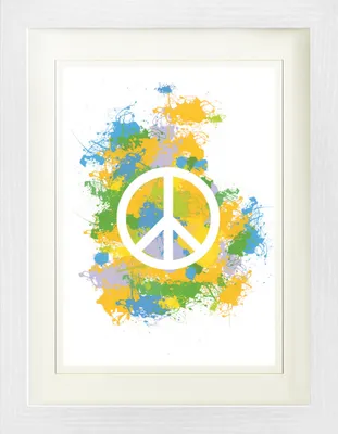 Produktbild von Silhouetten Gerahmtes Bild Mit Edlem Passepartout | Wand-Bilder | Im Bilderrahmen - Peace Frieden Zeichen, Farbkleckse (40 x 30 cm)
