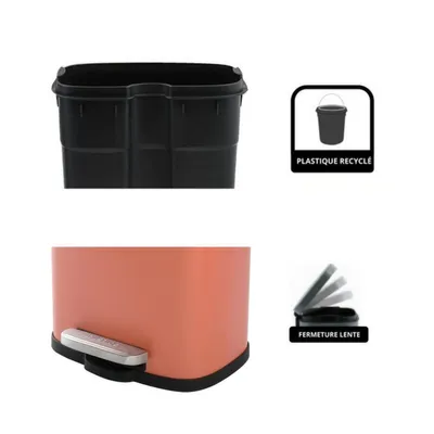 Image de Spirella poubelle à cosmétique 5 litres en inox avec abaissement automatique et seau intérieur "Akira" Salle de bain poubelle Softclose poubelle terracotta rouge mat