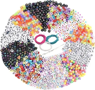 Produktbild von 1300 Stück Perlen Buchstaben zum Auffädeln Acryl Alphabet Bunt Buchstabenperlen A bis Z DIY Zubehör Schmuck Basteln mit Schnur (Mehrfarbig 1300)