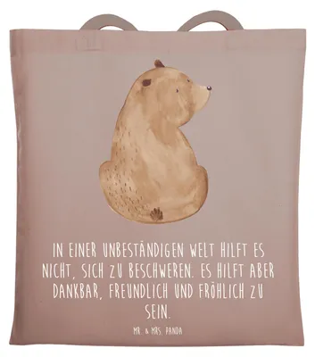 Produktbild von Mr. & Mrs. Panda Tote Bag Bär Schulterblick - Braun Pastell - Geschenk, Tasche, Teddy, Einkaufstasche, Jutebeutel, Selbstachtung, Shopping, Bärenliebe, Laptoptasche