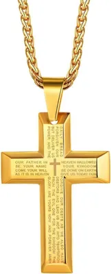 Produktbild von Edelstahl Kreuz Anhänger Halskette mit Weizenkette, Silber/Gold/Schwarz, 18k Vergoldet