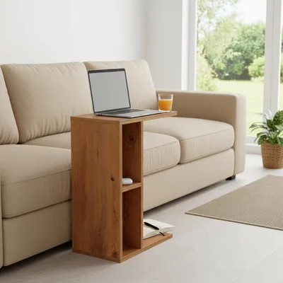 Produktbild von Carenza Home Beistelltisch Eiche mit Ablage 44x29x64cm Sofatisch Laptoptisch Nachttisch Wohnzimmer Schlafzimmer