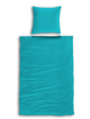 Produktbild von Bettwäsche 135x200 + 80x80 Mako Satin Uni Premium Baumwolle 2 teilig Türkis mit YKK Reißverschluss
