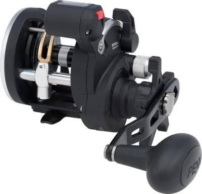 A fishing reel on a white background.