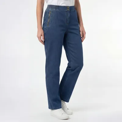 Produktbild von Jeanshose mit Stretch und Gummizug Straight-Jeans in Kurzgrößen 19-27 für Damen