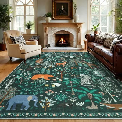 Zdjęcie produktu dla Dywan z krótkim włosiem 160x230 cm, ciemnozielony, antypoślizgowy, do salonu