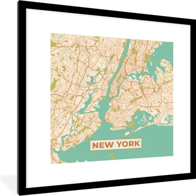 Produktbild von MuchoWow® Gerahmtes Poster New York - Vintage - Stadtplan - Karte 40x40 cm - Poster mit Schwarzem Bilderrahmen Wandposter Rahmen Foto Bilder - Poster - Plakat im Rahmen