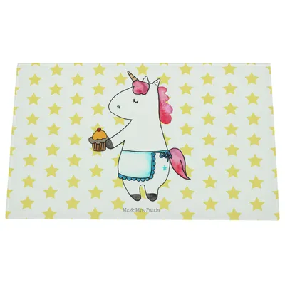 Produktbild von Mr. & Mrs. Panda Schneidebrett Glas Einhorn Muffin - Weiß - Geschenk, Unicorn, Geburtstagsgrüße, Liebesgrüße, Aus, Schneidbrett, Schneidplatte, Hackbrett, Küchenbrett