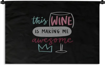 Produktbild von MuchoWow® Wandteppich Wandbehang Zitat "Dieser Wein macht mich geil" auf schwarzem Hintergrund 60x40 cm Tapisserie Dekoration Wandtuch - Wanddekorationen