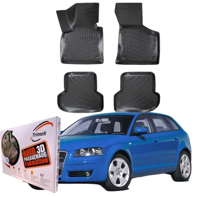 Produktbild von Trimak Autofußmatten kompatibel mit AUDI A3 (8P)  2003 - 2012 Auto Allwetter Gummimatten