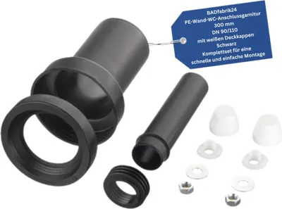 Produktbild von BADfabrik24 PE-Wand-WC-AnschlussgarniturG 300 mm, 90/110, weisse Deckkappen