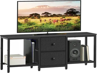 Obrázok produktu pre TV stolík 120 x 30 x 50 cm, 2 zásuvky, otvorené priehradky, drevotrieska, čierna, do obývačky