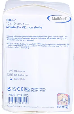 Produktbild von MaiMed Vlieskompressen unsteril 6- lagig 100 Stück 10 x 10 cm