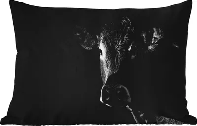 Produktbild von MuchoWow® Outdoor Kissen - Kuh - Tiere - Schwarz - Weiß - Porträt - 60x40 cm - Wetterfest - Lounge Kissen - Zierkissen - Kissen für Innenräume