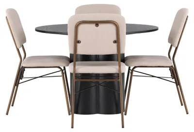 Produktbild von Olivia Essgruppe Esstisch schwarz 4 Stühle beige.