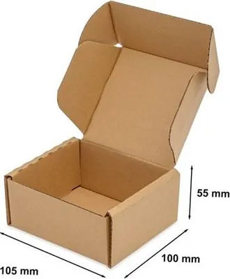 A cardboard box with dimensions indicated.