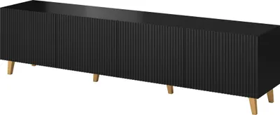 Obrázek produktu pro TV skříňka PAFOS 200 cm BLACK MATT zlaté nohy s frézovanými čely nízký TV stolek TV stolek příborník komoda Hi-Fi stolek