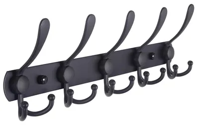 Image de Barre de porte avec 5 triples crochets, porte-manteau mural en acier inoxydable, crochets pour vêtements, noir, L=40 cm