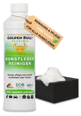 Produktbild von Golden Bull® Kunstleder Reiniger & Kunstleder Pflege 500ml + Schwamm - Natürlicher Kunstlederreiniger für Auto, Sofa & Couch Reinigung