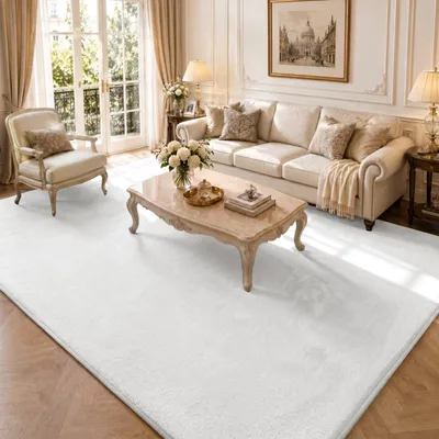 Produktbild von VOUNOT® Weicher Kurzflor Teppich Wohnzimmer mit Antirutschmatte 240x340 cm Creme