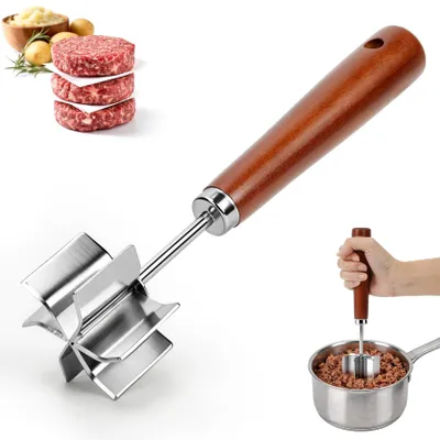 Imagen del producto de Aplastador de carne de acero inoxidable con mango de madera